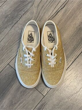 Vans Authentic Gold Glitter Sneakers Women’s 7.5 Canvas Lace Up Shoes